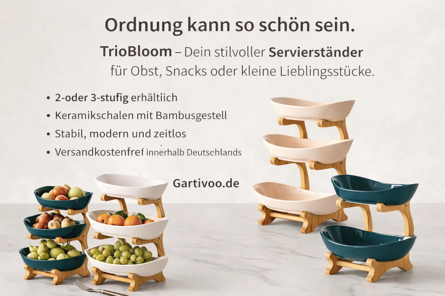Mehrstufiger Servierständer aus Bambus für Küche und Garten