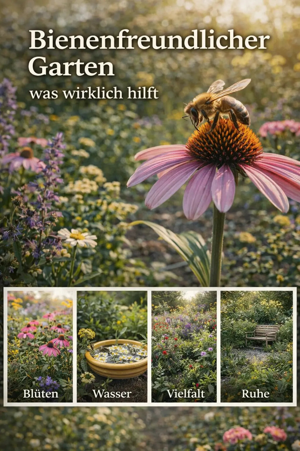 Bienenfreundlicher Garten – Tipps für mehr Blüten, Wasserstellen, Vielfalt und ruhige Rückzugsorte für Bienen