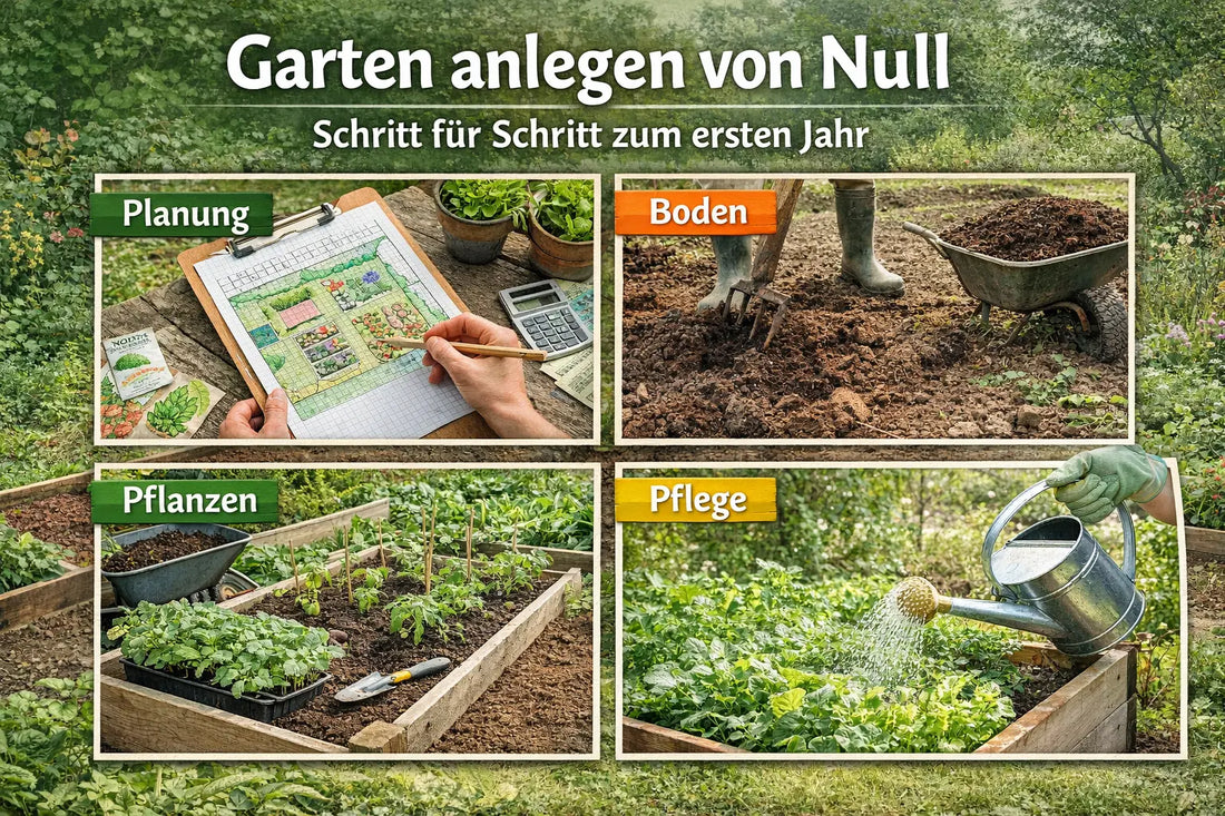 Garten anlegen von Null – Planung, Boden vorbereiten, Pflanzen setzen und Pflege im ersten Jahr Schritt für Schritt erklärt