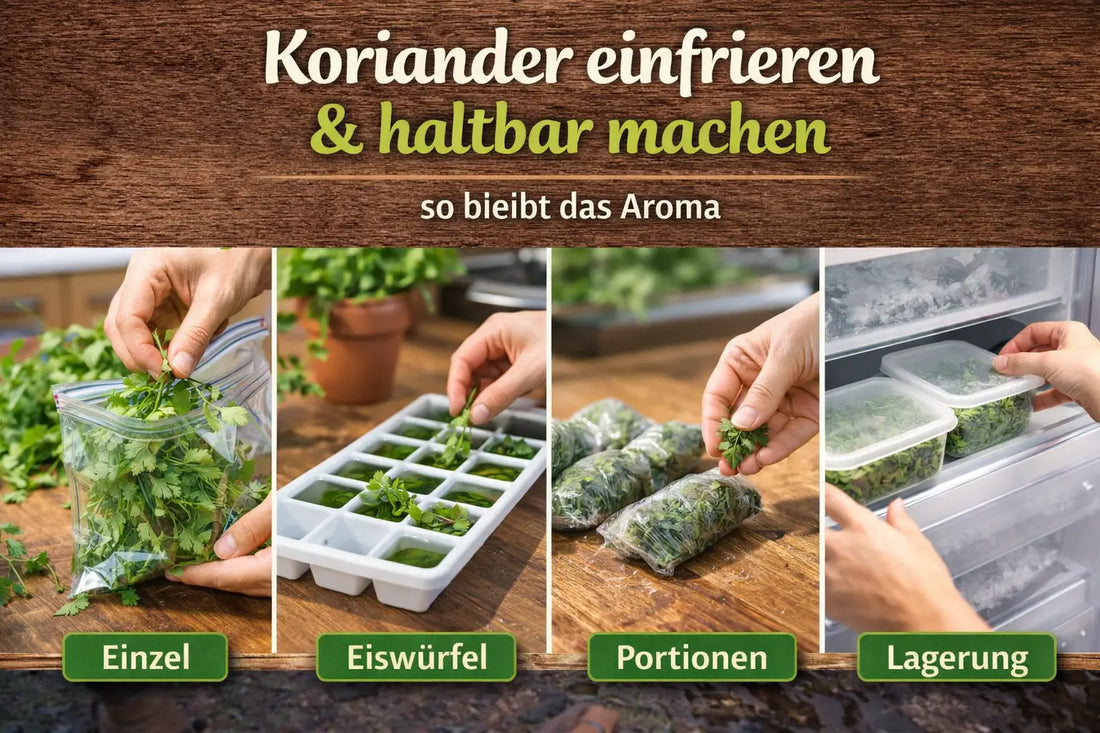 Koriander einfrieren und haltbar machen – Anleitung mit Einzelblättern, Eiswürfeln, Portionen und Lagerung für frisches Aroma