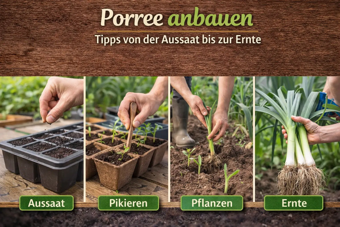 Porree anbauen – Schritt-für-Schritt von Aussaat über Pikieren und Pflanzen bis zur Ernte im Garten