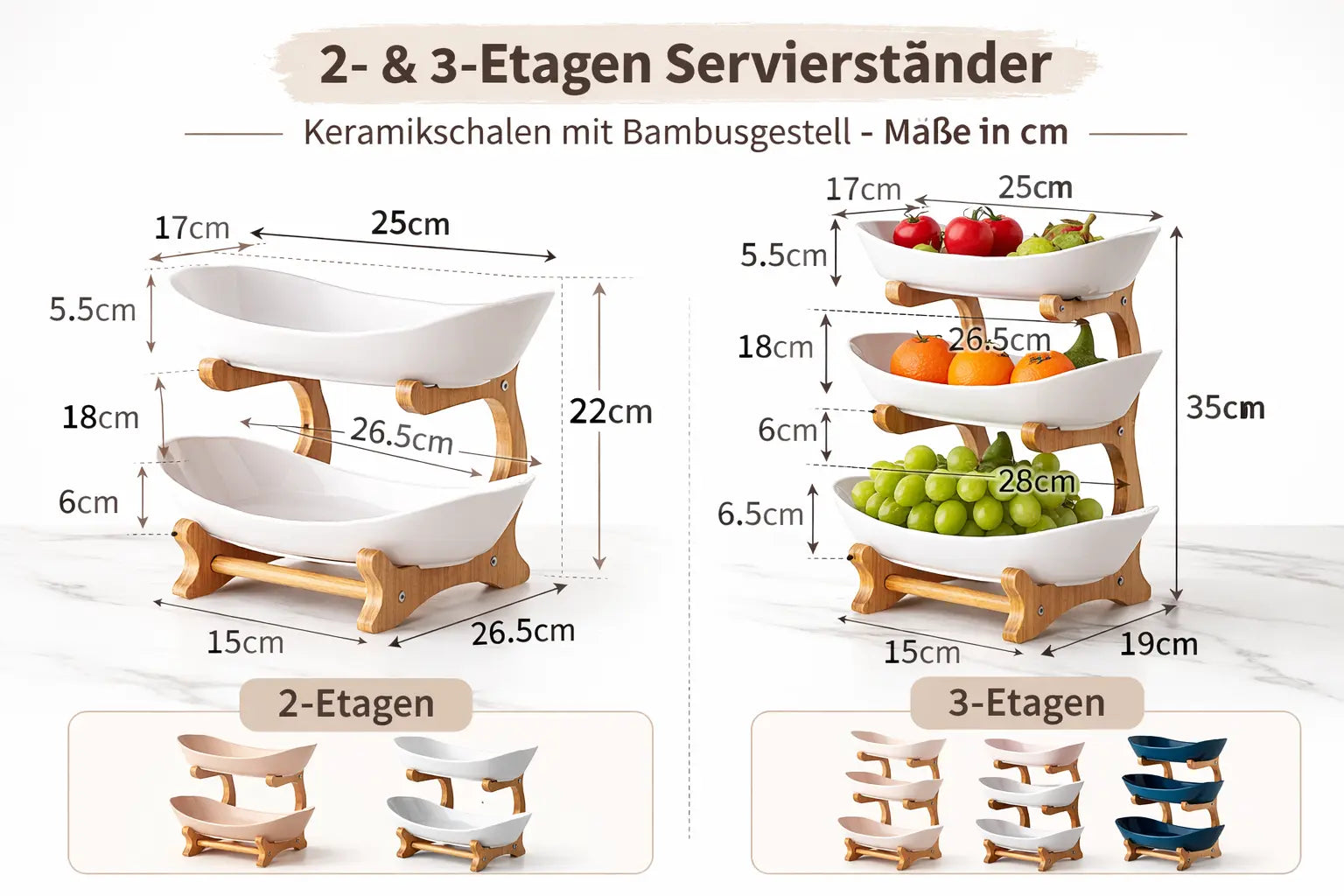 Mehrstufiger Servierständer aus Bambus für Küche und Garten
