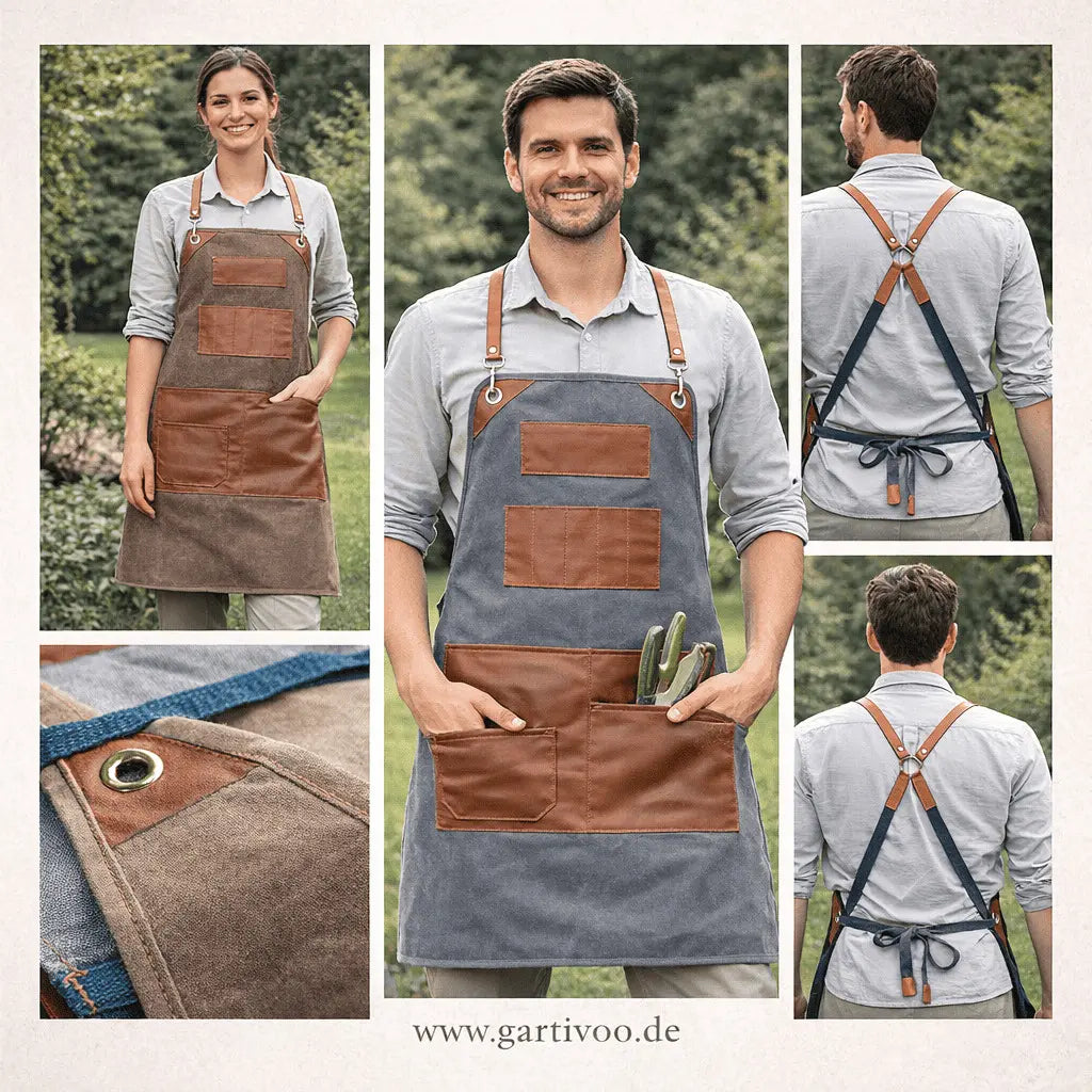 Gartenschürze Canvas mit Taschen für Gartenarbeit und Werkzeug