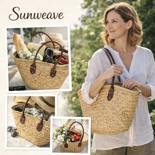 Geflochtene Strohtasche Damen Marktkorb – SunWeave