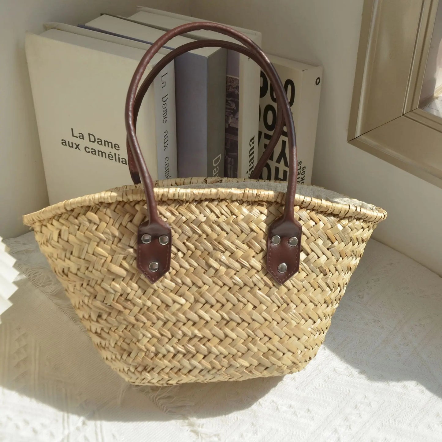 Geflochtene Strohtasche Damen Marktkorb – SunWeave