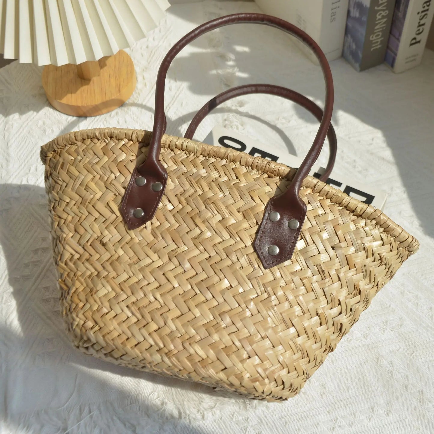 Geflochtene Strohtasche Damen Marktkorb – SunWeave